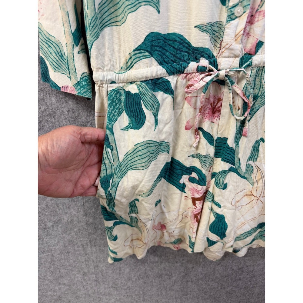 Ann Taylor Factory Tropical‎ Floral Romper Cream Pink Green Size 0 Button Front - Picture 2 of 10